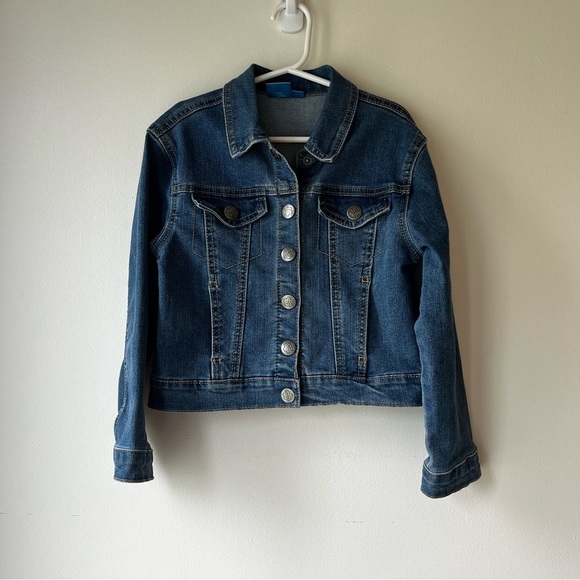 Disney Encanto Girls Denim Jacket Size 6/6X | Butterfly Floral Back Graphic Jean - Picture 1 of 11